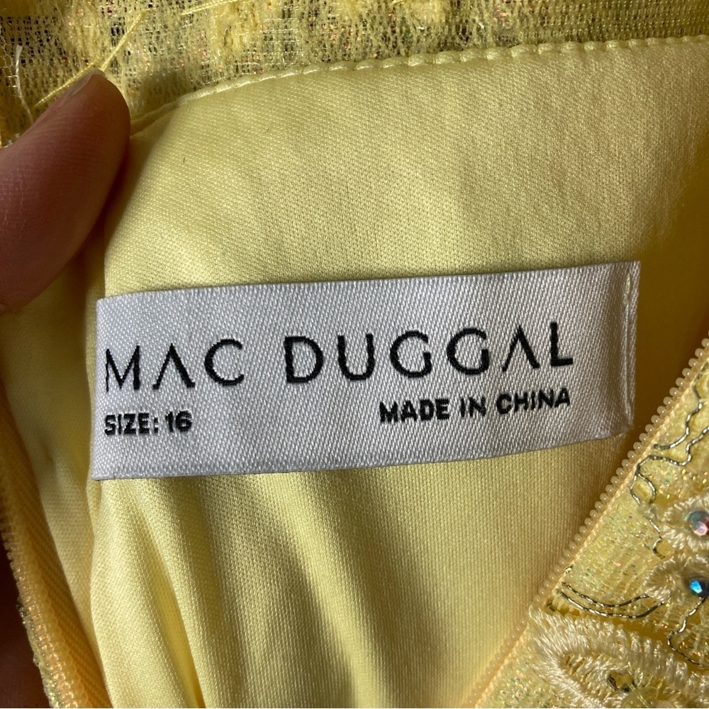 Mac Duggal 79341 Lace Embellished Trumpet Gown Lemon Yellow Size 16 NWOT - Picture 11 of 13